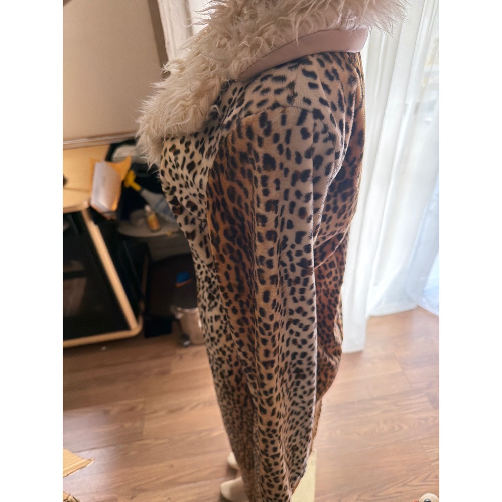 Faux Fur Collar Leopard Print Long Coat - Cream & Brown - Picture 4 of 6